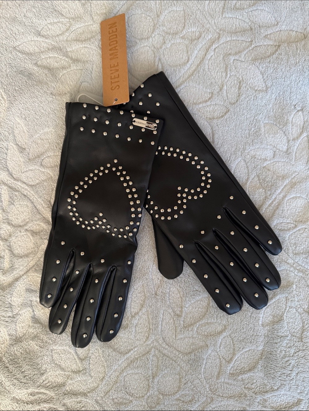 Steve Madden Black Studded Heart Detail Gloves